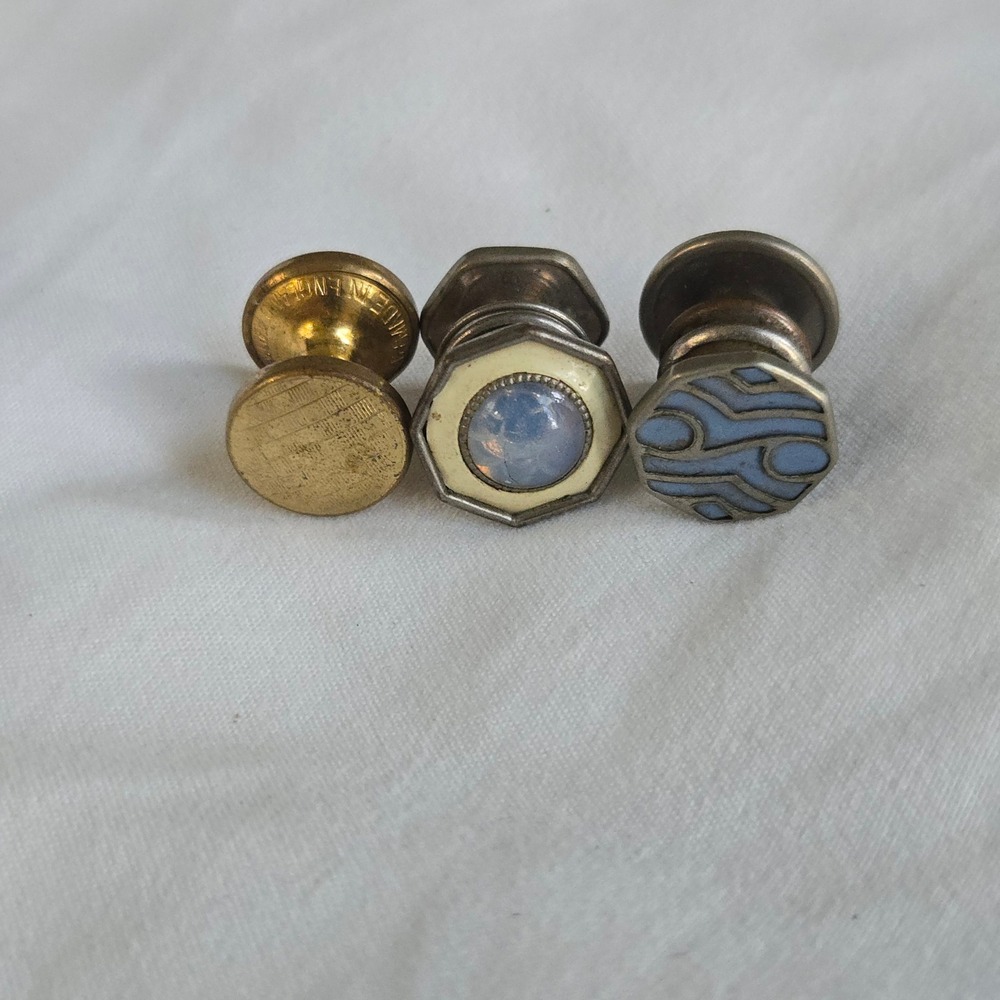 VTG 3 Collar Studs Lot Gold Silver Blue Tuxedo Shirt Buttons England Unbranded